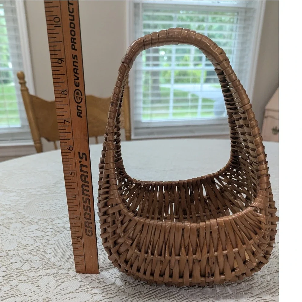 Vintage Wicker Mini Basket Brown Woven Decorative Small 10in
